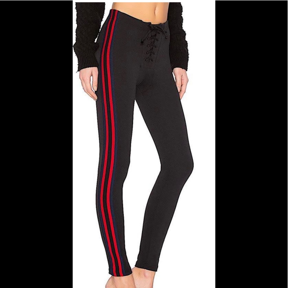 Yeezy Black Skinny Pants with Red Stripes